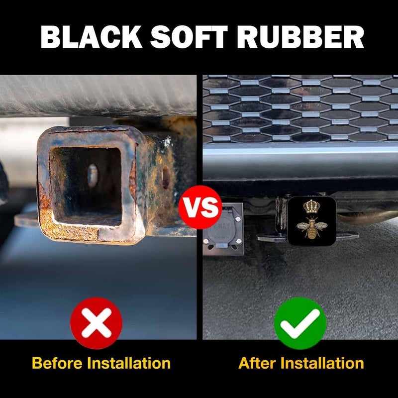 Beabes Queen Bee Hitch Tube Cover 2 Inch Gold Embroidery Bumblebee Crown Bee Rubber Receiver Tube Hitch Plug for Cars, Square Hitch Box Towing Hitch Plug Covers - Image 5